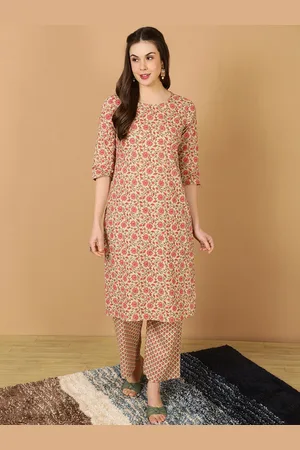 Antaran Floral Printed Round Neck Pure Cotton Straight Kurta with Palazzos