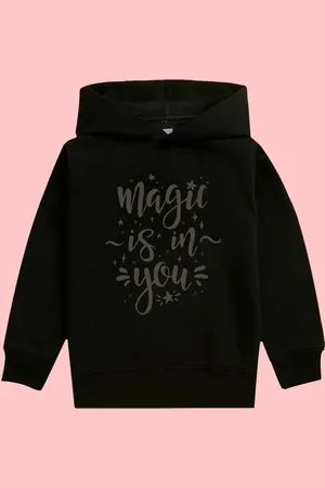 BAESD Unisex Kids Typograohy Printed Hooded Fleece Sweatshirt