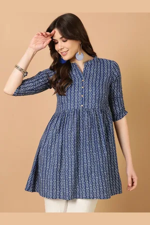 Antaran Geometric Printed Mandarin Collar Pure Cotton A-Line Kurta