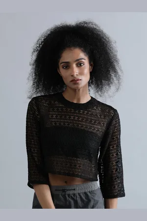 Bene Kleed Self Design Semi Sheer Crop Top
