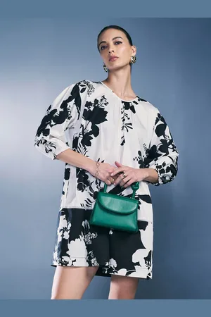 AND Floral Printed Round Neck Pure Cotton A-Line Dress