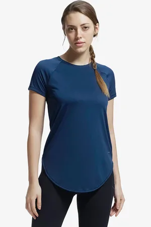 Half Sleeve Jockey Women V Neck Navy Blue Cotton T Shirt, Size