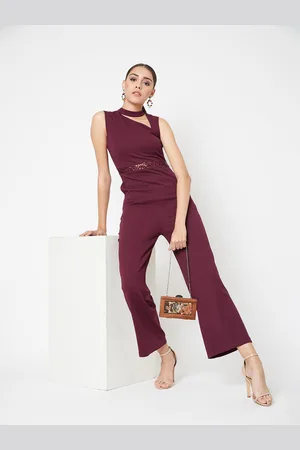 DressBerry Maroon Georgette Cut Out Jumpsuit