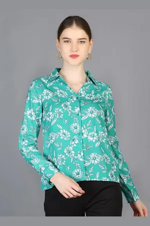 Chemistry Spread Collar Floral Printed Crepe Shirt