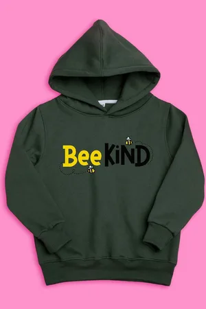 BAESD Girls Typography Printed Hooded Fleece Sweatshirt