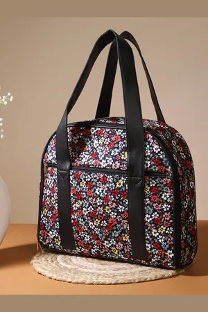 DEEBACO Floral Printed Zip Detail Cotton Handheld Bag