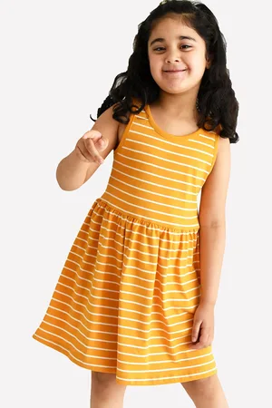 Campana Girls Striped Round Neck Cotton Fit & Flare Dress