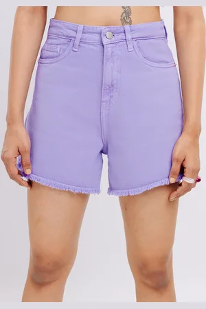 FREAKINS Women High-Rise Frayed Pure Cotton Denim Shorts