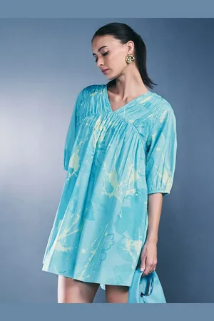 AND Floral Printed Puff Sleeve Pure Cotton A-Line Dress