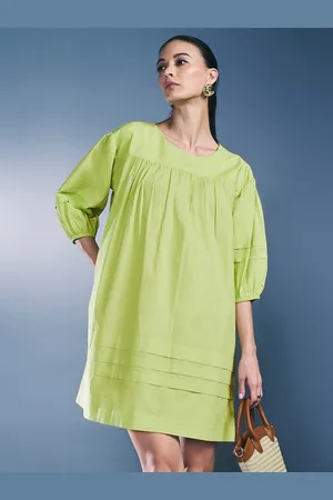 AND Round Neck Puff Sleeve Pure Cotton A-Line Dress