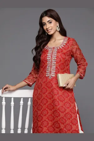 Varanga Women Bandhani Printed Gotta Patti Straight Kurta