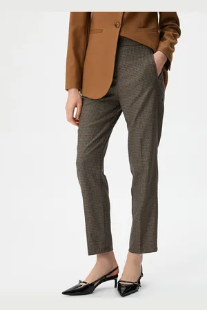 Koton Women Checked Mid-Rise Cigarette Trousers