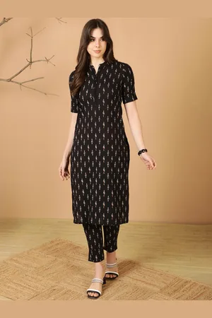Antaran Geometric Printed Mandarin Collar Short Sleeves Pure Cotton Kurta with Trouser