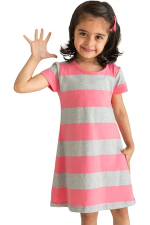 Campana Girls Striped Round Neck Cotton A-Line Dress