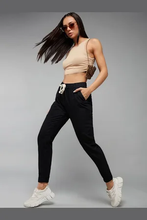 DOLCE CRUDO Women Lightweight Black Mid Rise Joggers