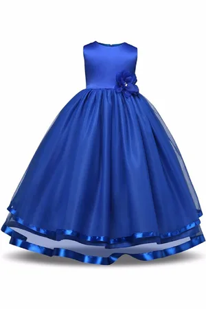 BAESD Girls Satin Round Neck Fit & Flare Maxi Party Dress Comes With A belt