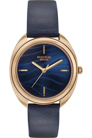 Sonata Poze Women Brass Dial & Leather Bracelet Style Straps Analogue Watch SP80016WL01