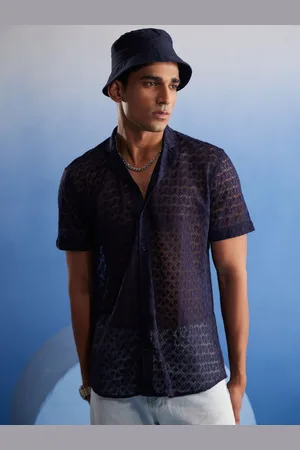 Vastramay Men Net Self Embroidery Casual Shirt