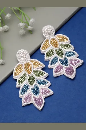 Anekaant Beaded Leaf Shaped Drop Earrings