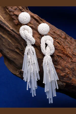 Anekaant Beaded Teardrop Shaped Drop Earrings