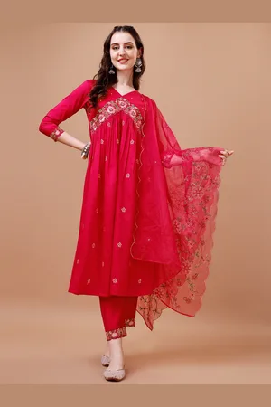 Berrylicious Floral Embroidered Empire Thread Work A-Line Kurta with Trousers & Dupatta