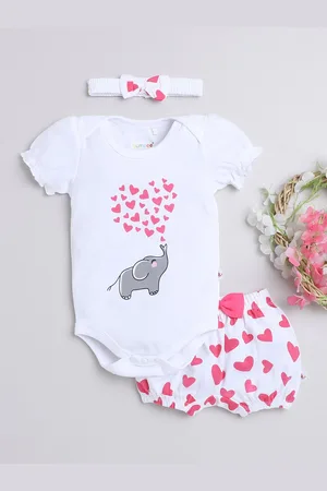 BUMZEE Girls Printed Pure Cotton Bodysuit With Shorts & Headband