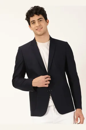 Buy Mast & Harbour Navy Blue Single Breasted Knitted Blazer