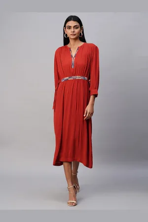 Chemistry Embroidered Notched Neck Midi Casual Dress