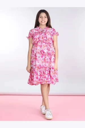 Cutiekins Girls Floral Printed Tiered Georgette A-Line Dress