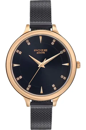 Sonata Poze Women Brass Embellished Dial & Bracelet Style Straps Analogue Watch SP80015KM01