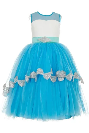 BAESD Girls Embellished Satin Round Neck Maxi Party Dress Comes With A belt