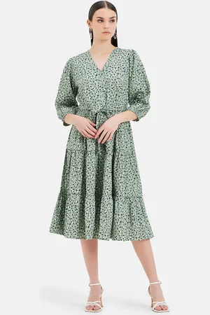 Kazo Abstract Printed V-Neck Fit & Flare Midi Opaque Casual Dress