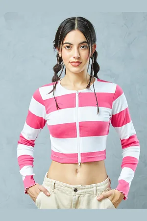 Bewakoof Horizontal Striped Pure Cotton Fitted Crop Top