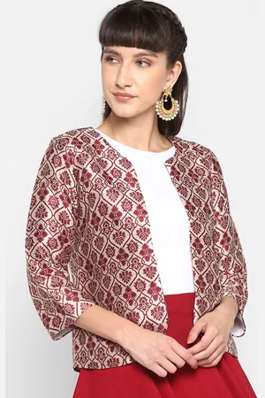 Hangup Women Maroon Printed Lightweight Open Front Jacket