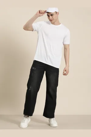 HERE&NOW Men Baggy Fit Pure Cotton Low Distress Jeans