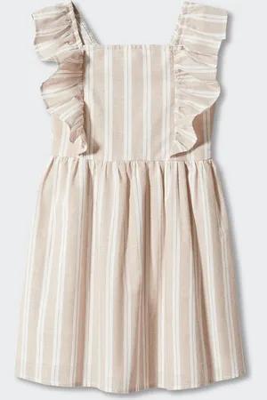 MANGO Girls Striped Flutter Sleeve Ruffled A-Line Mini Dress