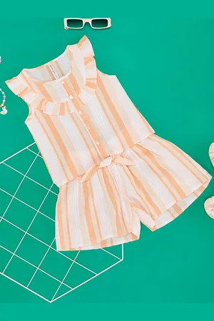 Pantaloons Girls Striped Pure Cotton Top With Shorts