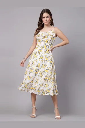 Aayu Floral Printed Shoulder Straps Fit & Flare Georgette Midi Dress