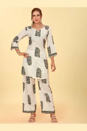 CHANSI Floral Printed Round Neck Regular Kurta With Palazzos