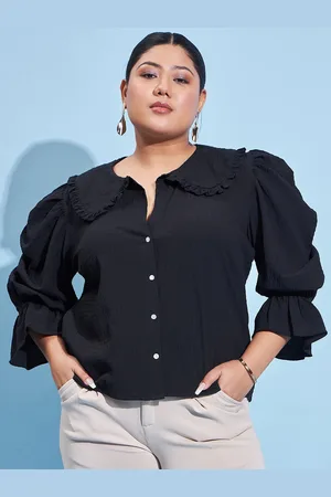 ATHENA Plus Size Peter Pan Collar Bell Sleeve Shirt Style Top