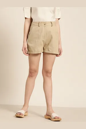 Invictus Women Beige High-Rise Regular Shorts