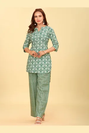 CHANSI Ethnic Motifs Printed Mandarin Collar Regular KurtA With Palazzos