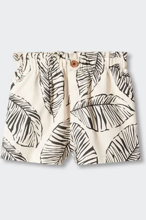 MANGO Girls Leaves Printed Mid-Rise Cotton Linen Straight Fit Shorts