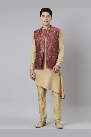 TheEthnic.Co Mandarin Collar Long Sleeves Angrakha Kurta with Trousers