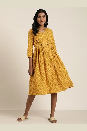 Taavi Pure Cotton A-Line Wrap Style Bagru Ethnic Dress