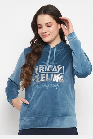 Camey Typography Embroidered Velvet Hooded Sweatshirt