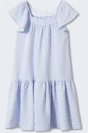MANGO Girls Seersucker Striped Flared Sleeves A-Line Dress