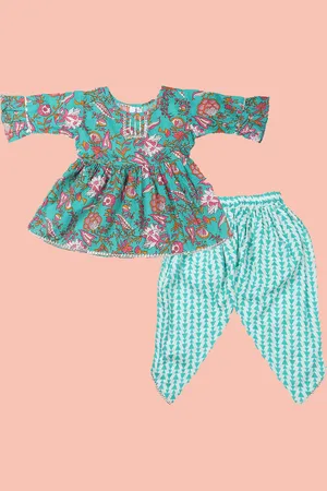 BAESD Girls Floral Printed Empire Gotta Patti Kurti With Dhoti Pants