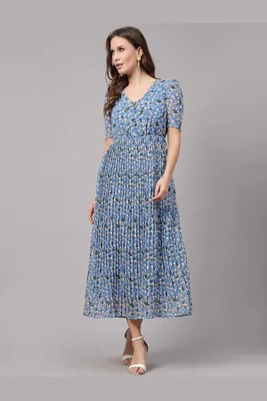 Aayu Floral Print Puff Sleeve Crepe Fit and Flare Midi Dress