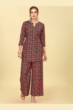 CHANSI Floral Printed Mandarin Collar Regular KurtA With Palazzos